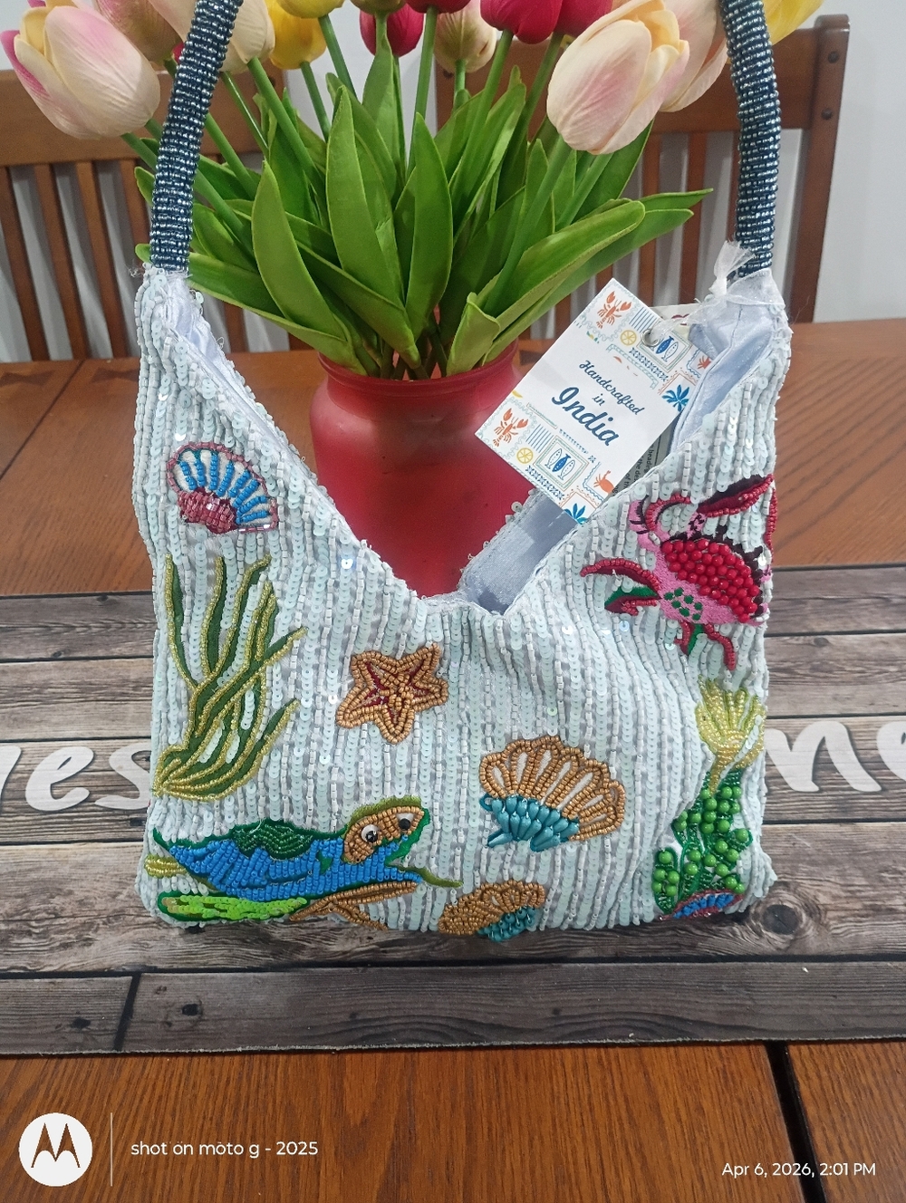 New Made In India Sea Creatures Beaded Bag